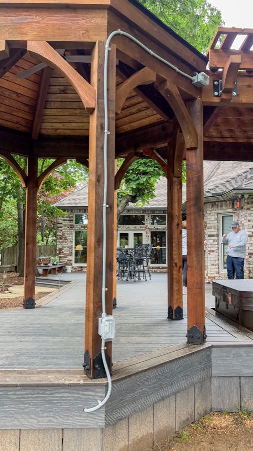 Outdoor pavilion wiring with weatherproof conduit and outlets by Epic Electric